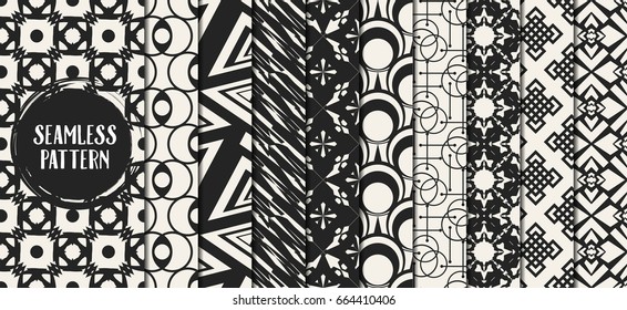 Abstract concept vector monochrome geometric pattern. Black and white minimal background. Creative illustration template. Seamless stylish texture. For wallpaper, surface, web design, textile, decor