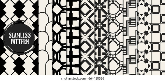Abstract concept vector monochrome geometric pattern. Black and white minimal background. Creative illustration template. Seamless stylish texture. For wallpaper, surface, web design, textile, decor