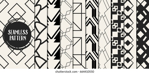 Abstract concept vector monochrome geometric pattern. Black and white minimal background. Creative illustration template. Seamless stylish texture. For wallpaper, surface, web design, textile, decor