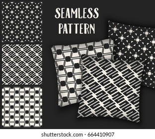 Abstract concept vector monochrome geometric pattern. Black and white minimal background. Creative illustration template. Seamless stylish texture. For wallpaper, surface, web design, textile, decor