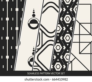 Abstract concept vector monochrome geometric pattern. Black and white minimal background. Creative illustration template. Seamless stylish texture. For wallpaper, surface, web design, textile, decor