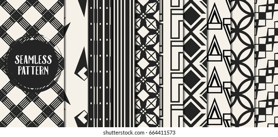 Abstract concept vector monochrome geometric pattern. Black and white minimal background. Creative illustration template. Seamless stylish texture. For wallpaper, surface, web design, textile, decor