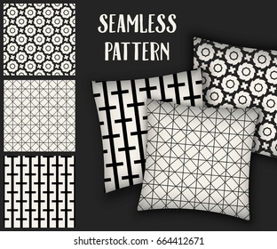 Abstract concept vector monochrome geometric pattern. Black and white minimal background. Creative illustration template. Seamless stylish texture. For wallpaper, surface, web design, textile, decor