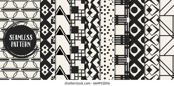 Abstract concept vector monochrome geometric pattern. Black and white minimal background. Creative illustration template. Seamless stylish texture. For wallpaper, surface, web design, textile, decor