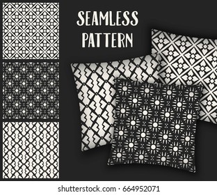 Abstract concept vector monochrome geometric pattern. Black and white minimal background. Creative illustration template. Seamless stylish texture. For wallpaper, surface, web design, textile, decor