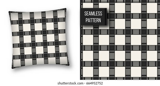 Abstract concept vector monochrome geometric pattern. Black and white minimal background. Creative illustration template. Seamless stylish texture. For wallpaper, surface, web design, textile, decor