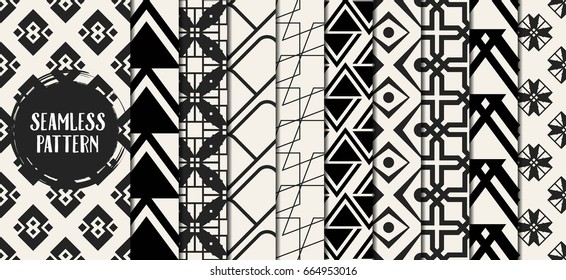 Abstract concept vector monochrome geometric pattern. Black and white minimal background. Creative illustration template. Seamless stylish texture. For wallpaper, surface, web design, textile, decor