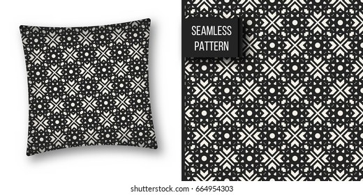 Abstract concept vector monochrome geometric pattern. Black and white minimal background. Creative illustration template. Seamless stylish texture. For wallpaper, surface, web design, textile, decor