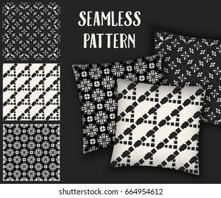 Abstract concept vector monochrome geometric pattern. Black and white minimal background. Creative illustration template. Seamless stylish texture. For wallpaper, surface, web design, textile, decor