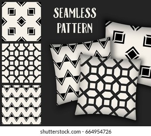 Abstract concept vector monochrome geometric pattern. Black and white minimal background. Creative illustration template. Seamless stylish texture. For wallpaper, surface, web design, textile, decor
