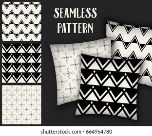 Abstract concept vector monochrome geometric pattern. Black and white minimal background. Creative illustration template. Seamless stylish texture. For wallpaper, surface, web design, textile, decor