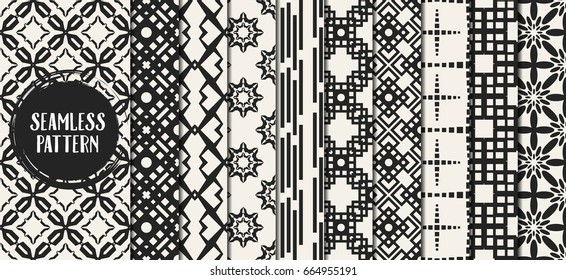 Abstract concept vector monochrome geometric pattern. Black and white minimal background. Creative illustration template. Seamless stylish texture. For wallpaper, surface, web design, textile, decor