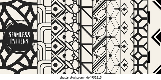 Abstract concept vector monochrome geometric pattern. Black and white minimal background. Creative illustration template. Seamless stylish texture. For wallpaper, surface, web design, textile, decor