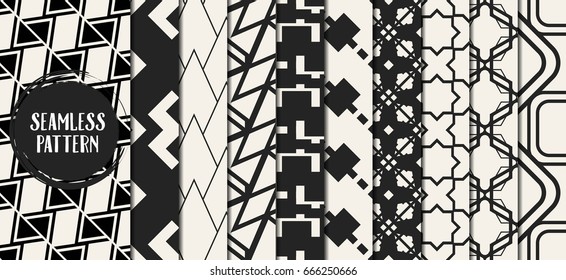 Abstract concept vector monochrome geometric pattern. Black and white minimal background. Creative illustration template. Seamless stylish texture. For wallpaper, surface, web design, textile, decor