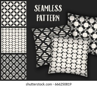 Abstract concept vector monochrome geometric pattern. Black and white minimal background. Creative illustration template. Seamless stylish texture. For wallpaper, surface, web design, textile, decor