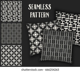 Abstract concept vector monochrome geometric pattern. Black and white minimal background. Creative illustration template. Seamless stylish texture. For wallpaper, surface, web design, textile, decor