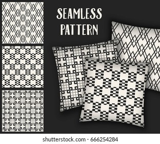Abstract concept vector monochrome geometric pattern. Black and white minimal background. Creative illustration template. Seamless stylish texture. For wallpaper, surface, web design, textile, decor