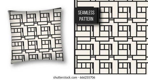 Abstract concept vector monochrome geometric pattern. Black and white minimal background. Creative illustration template. Seamless stylish texture. For wallpaper, surface, web design, textile, decor