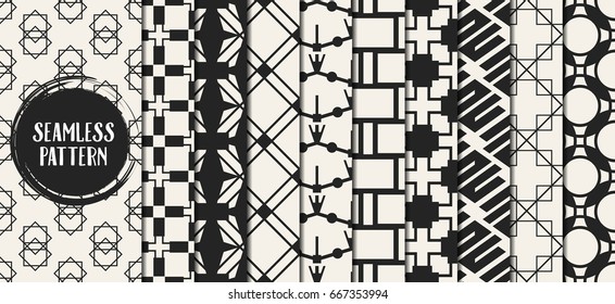 Abstract concept vector monochrome geometric pattern. Black and white minimal background. Creative illustration template. Seamless stylish texture. For wallpaper, surface, web design, textile, decor