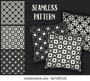 Abstract concept vector monochrome geometric pattern. Black and white minimal background. Creative illustration template. Seamless stylish texture. For wallpaper, surface, web design, textile, decor