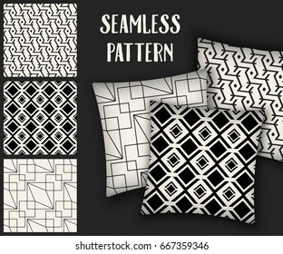 Abstract concept vector monochrome geometric pattern. Black and white minimal background. Creative illustration template. Seamless stylish texture. For wallpaper, surface, web design, textile, decor