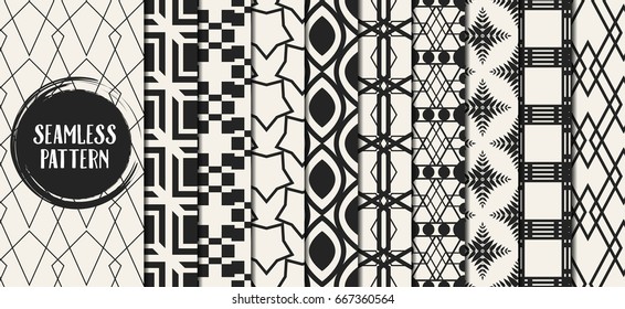 Abstract concept vector monochrome geometric pattern. Black and white minimal background. Creative illustration template. Seamless stylish texture. For wallpaper, surface, web design, textile, decor