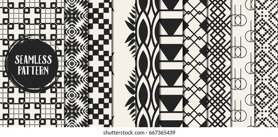 Abstract concept vector monochrome geometric pattern. Black and white minimal background. Creative illustration template. Seamless stylish texture. For wallpaper, surface, web design, textile, decor