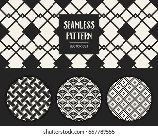 Abstract concept vector monochrome geometric pattern. Black and white minimal background. Creative illustration template. Seamless stylish texture. For wallpaper, surface, web design, textile, decor