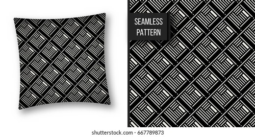 Abstract concept vector monochrome geometric pattern. Black and white minimal background. Creative illustration template. Seamless stylish texture. For wallpaper, surface, web design, textile, decor