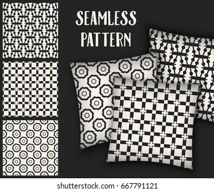 Abstract concept vector monochrome geometric pattern. Black and white minimal background. Creative illustration template. Seamless stylish texture. For wallpaper, surface, web design, textile, decor