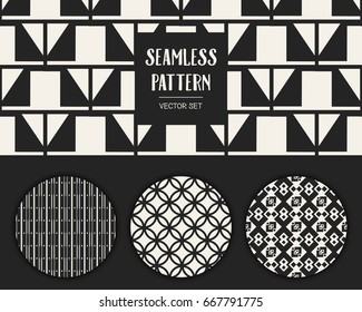 Abstract concept vector monochrome geometric pattern. Black and white minimal background. Creative illustration template. Seamless stylish texture. For wallpaper, surface, web design, textile, decor
