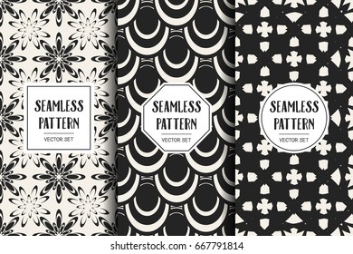 Abstract concept vector monochrome geometric pattern. Black and white minimal background. Creative illustration template. Seamless stylish texture. For wallpaper, surface, web design, textile, decor