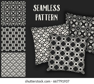 Abstract concept vector monochrome geometric pattern. Black and white minimal background. Creative illustration template. Seamless stylish texture. For wallpaper, surface, web design, textile, decor