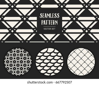 Abstract concept vector monochrome geometric pattern. Black and white minimal background. Creative illustration template. Seamless stylish texture. For wallpaper, surface, web design, textile, decor