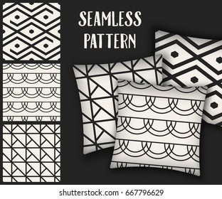 Abstract concept vector monochrome geometric pattern. Black and white minimal background. Creative illustration template. Seamless stylish texture. For wallpaper, surface, web design, textile, decor