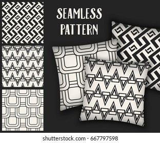 Abstract concept vector monochrome geometric pattern. Black and white minimal background. Creative illustration template. Seamless stylish texture. For wallpaper, surface, web design, textile, decor