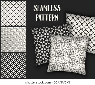 Abstract concept vector monochrome geometric pattern. Black and white minimal background. Creative illustration template. Seamless stylish texture. For wallpaper, surface, web design, textile, decor