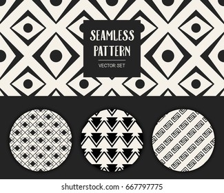 Abstract concept vector monochrome geometric pattern. Black and white minimal background. Creative illustration template. Seamless stylish texture. For wallpaper, surface, web design, textile, decor