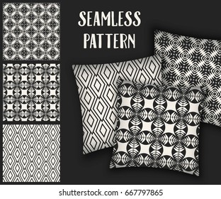 Abstract concept vector monochrome geometric pattern. Black and white minimal background. Creative illustration template. Seamless stylish texture. For wallpaper, surface, web design, textile, decor