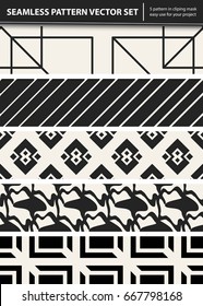 Abstract concept vector monochrome geometric pattern. Black and white minimal background. Creative illustration template. Seamless stylish texture. For wallpaper, surface, web design, textile, decor