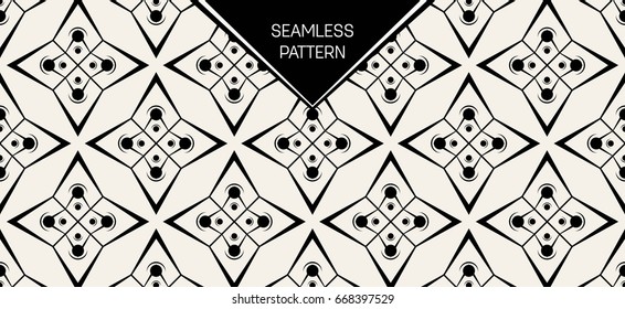 Abstract concept vector monochrome geometric pattern. Black and white minimal background. Creative illustration template. Seamless stylish texture. For wallpaper, surface, web design, textile, decor