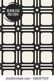 Abstract concept vector monochrome geometric pattern. Black and white minimal background. Creative illustration template. Seamless stylish texture. For wallpaper, surface, web design, textile, decor