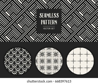 Abstract concept vector monochrome geometric pattern. Black and white minimal background. Creative illustration template. Seamless stylish texture. For wallpaper, surface, web design, textile, decor