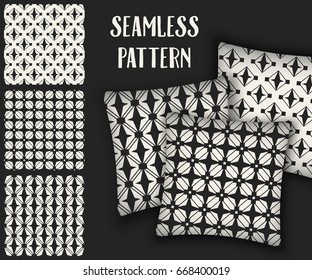 Abstract concept vector monochrome geometric pattern. Black and white minimal background. Creative illustration template. Seamless stylish texture. For wallpaper, surface, web design, textile, decor