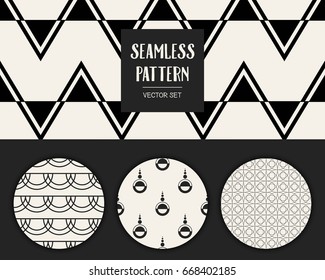 Abstract concept vector monochrome geometric pattern. Black and white minimal background. Creative illustration template. Seamless stylish texture. For wallpaper, surface, web design, textile, decor