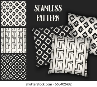 Abstract concept vector monochrome geometric pattern. Black and white minimal background. Creative illustration template. Seamless stylish texture. For wallpaper, surface, web design, textile, decor