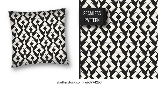 Abstract concept vector monochrome geometric pattern. Black and white minimal background. Creative illustration template. Seamless stylish texture. For wallpaper, surface, web design, textile, decor