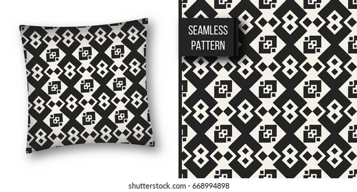 Abstract concept vector monochrome geometric pattern. Black and white minimal background. Creative illustration template. Seamless stylish texture. For wallpaper, surface, web design, textile, decor