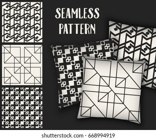 Abstract concept vector monochrome geometric pattern. Black and white minimal background. Creative illustration template. Seamless stylish texture. For wallpaper, surface, web design, textile, decor