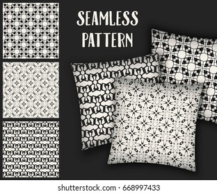 Abstract concept vector monochrome geometric pattern. Black and white minimal background. Creative illustration template. Seamless stylish texture. For wallpaper, surface, web design, textile, decor